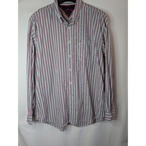 Tommy Hilfiger 80's 2 Ply Cotton Striped Blue Long Sleeve Button Down Sz XL